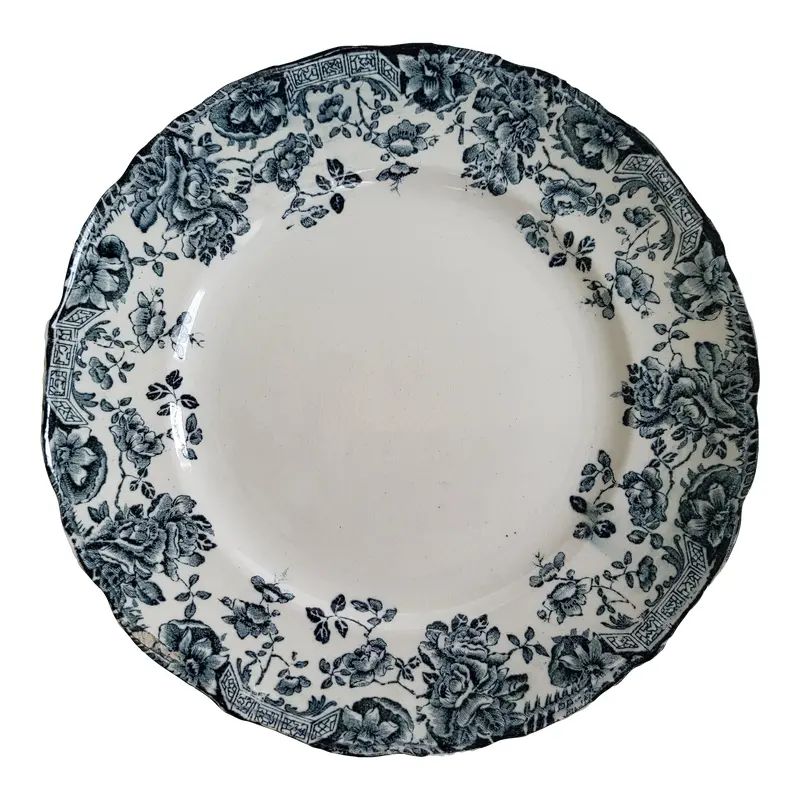 Early 1900s Chinoiserie Blue and White Floral China Plate by Hollinshead & Kirkham of England | Chairish