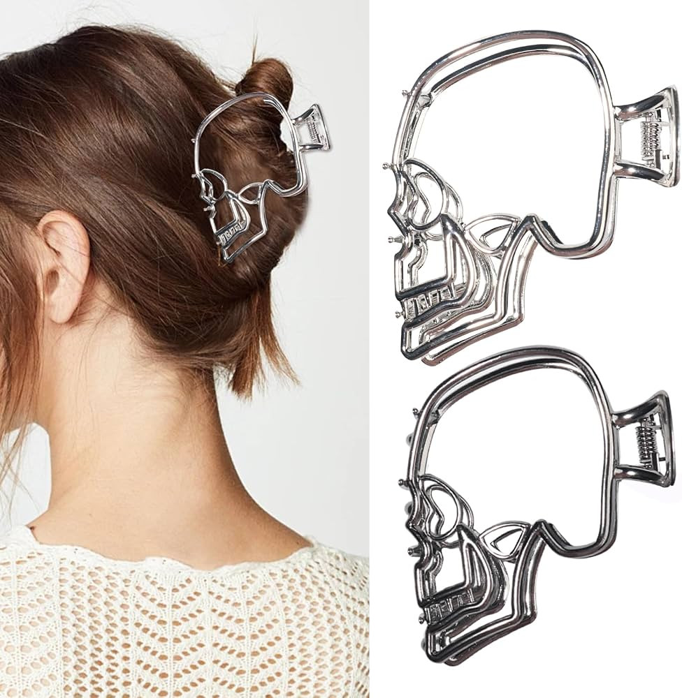 Metal Hair Claw Clips Silver & Black for Women - Skull Design Non-Slip Strong Hold Hair Accessori... | Amazon (US)