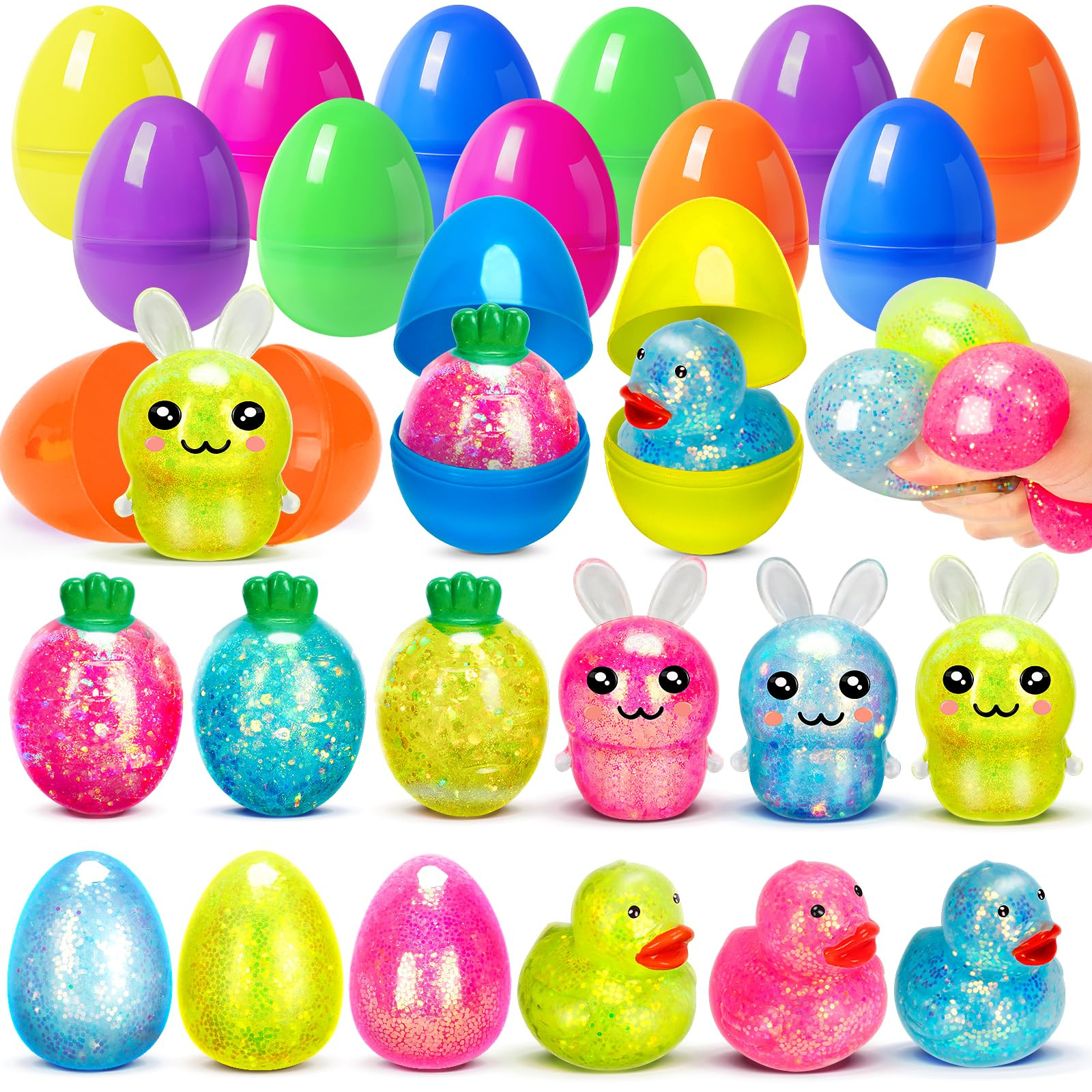 12 Pack Prefilled Easter Eggs with Squeeze Toys Inside, Surprise Plastic Easter Eggs Filled with ... | Amazon (US)