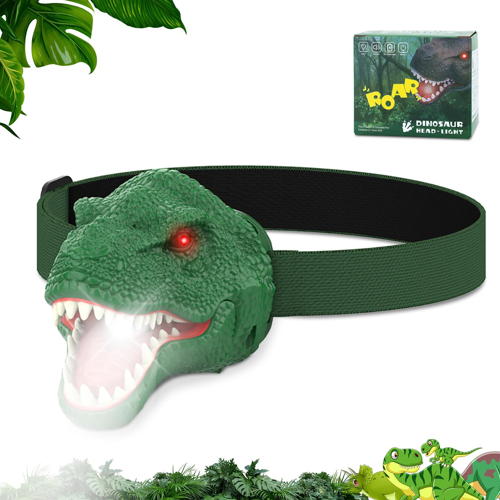 Dinosaur Headlamp for Kids Flashlight Led Headlights Roar & Silent Mode, T-Rex Dinosaur Toys for ... | Amazon (US)