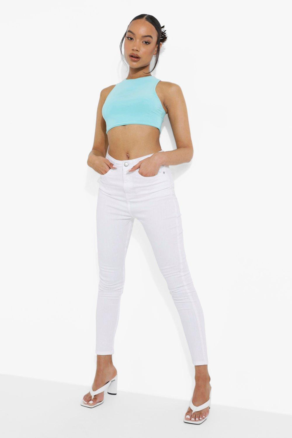 Womens Basics High Waisted Disco Skinny Jeans - White - 6 | Boohoo.com (US & CA)