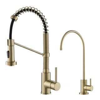 Bolden Commercial 1-Handle Pull-Down Kitchen Faucet and Purita Water Filtration Faucet in Brushed... | The Home Depot