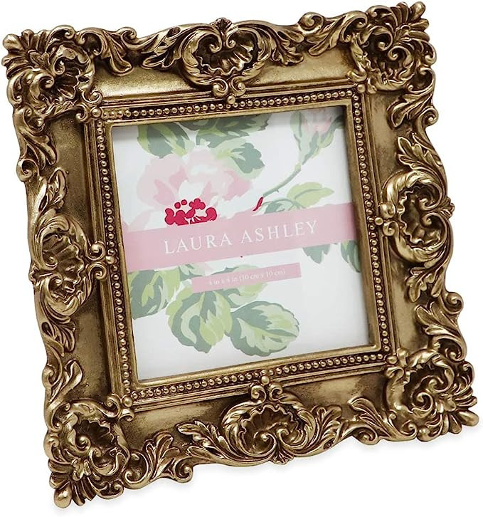 Laura Ashley 4x4 Gold Ornate Textured Hand-Crafted Resin Picture Frame with Easel & Hook for Tabl... | Amazon (US)
