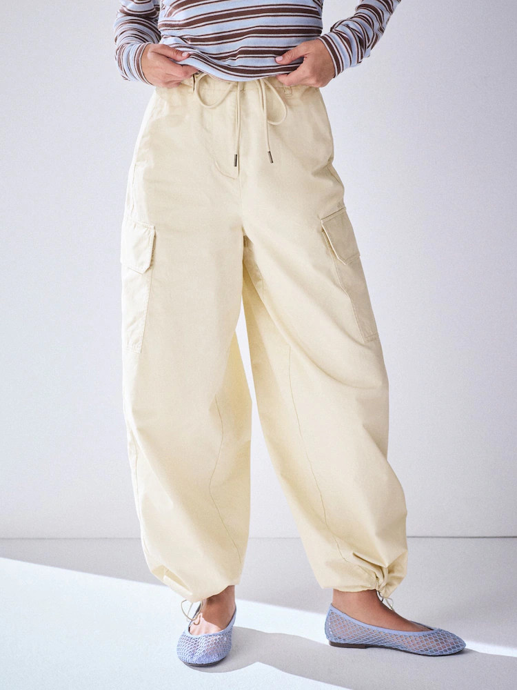 Beige Cargo Cotton Balloon Leg Trousers | Next US