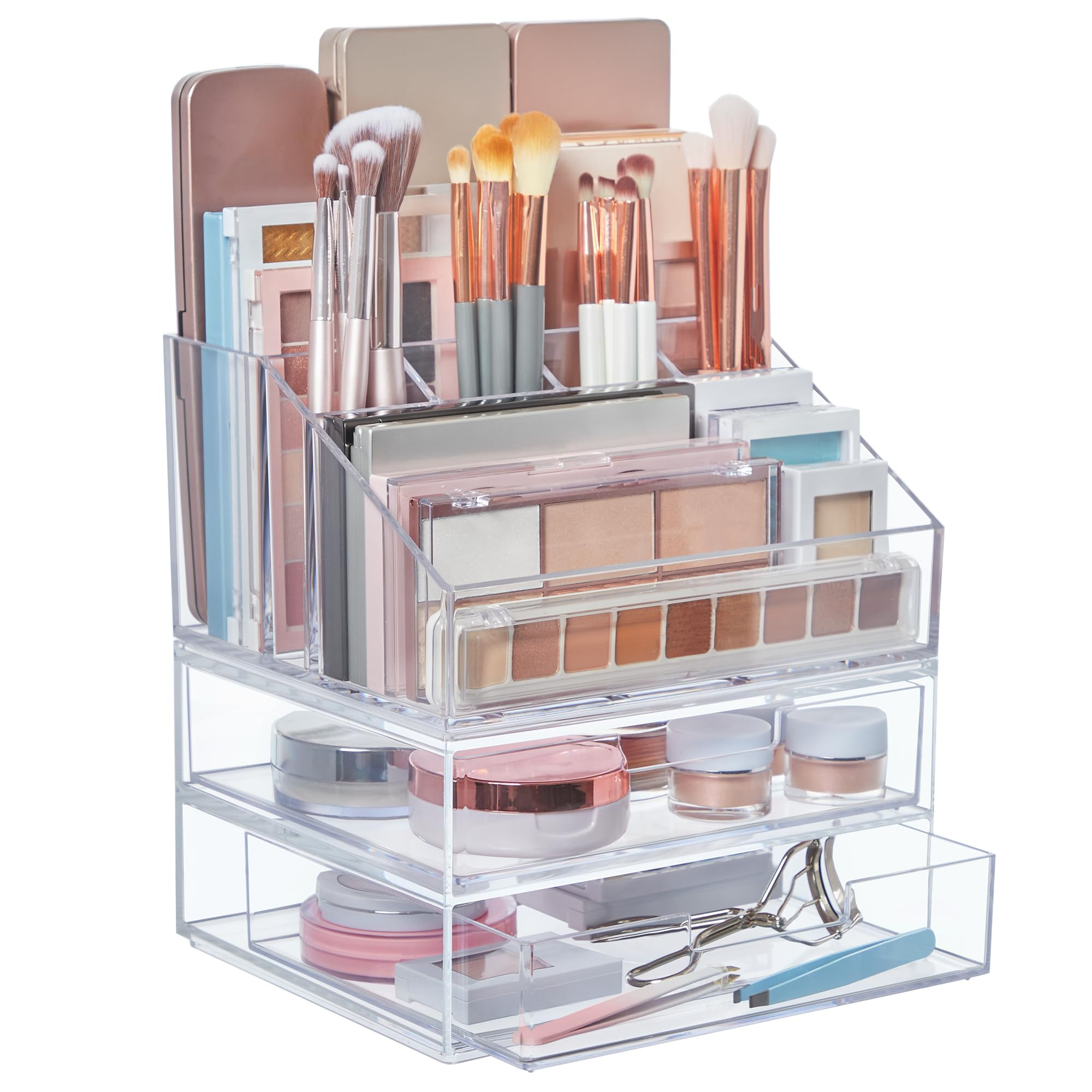 STORi Chloe Stackable Clear Makeup Brush Holder and Drawer Organizer Set, Organize Brushes, Cosme... | Amazon (US)