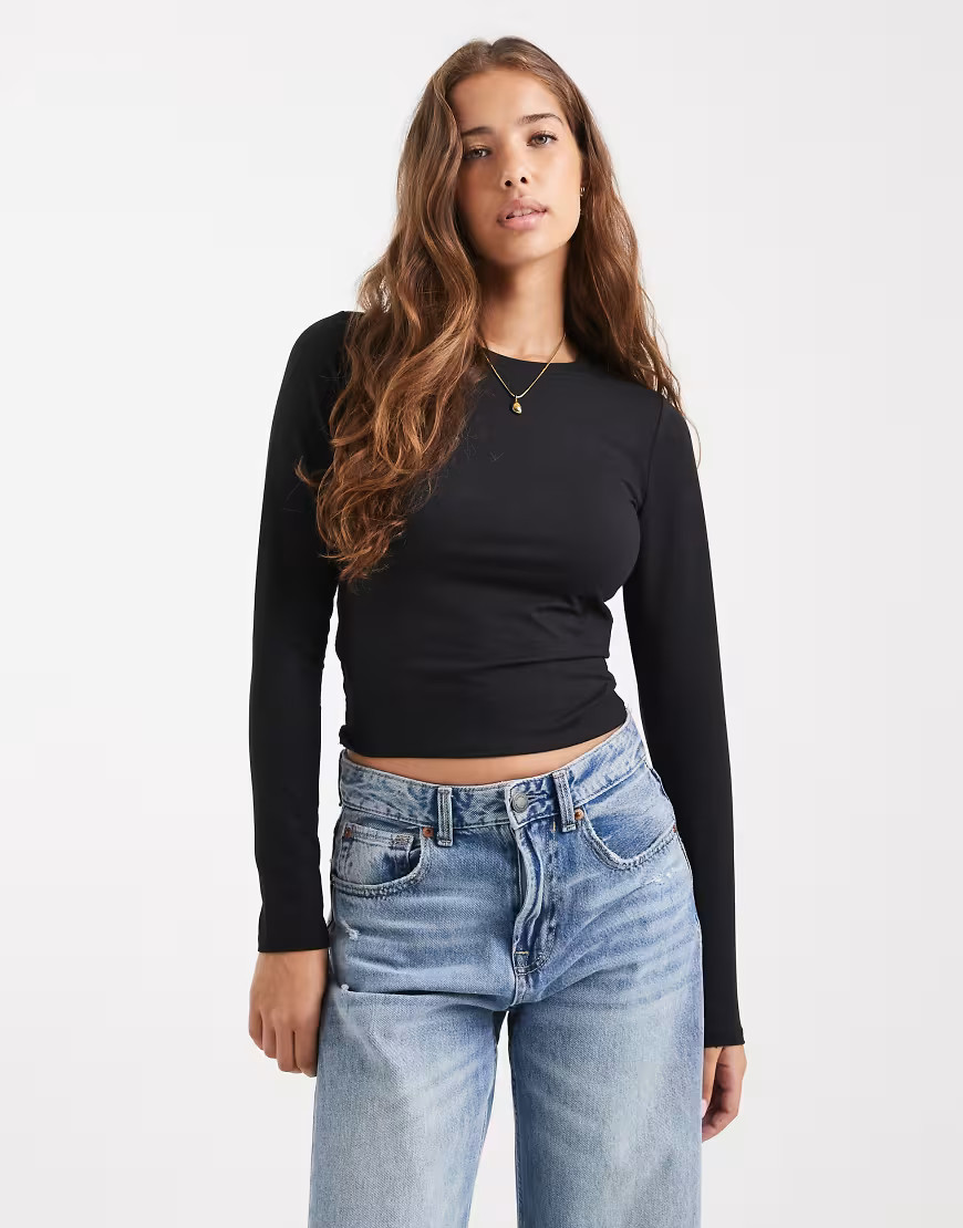 Hollister long sleeve crew neck top in black | ASOS (Global)