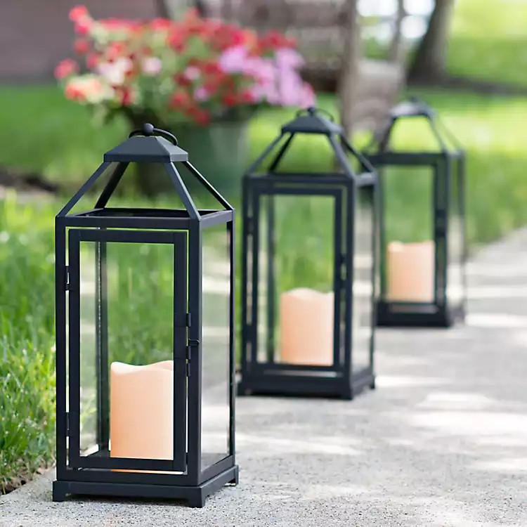 Cutout Black Metal Lantern with LED Candle | Kirkland's Home