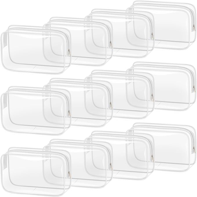 TISRATOK 12 PCS Clear Makeup Bag for Women with Zipper, TSA Approved Toiletry Pouch, Cosmetic Bag... | Amazon (US)