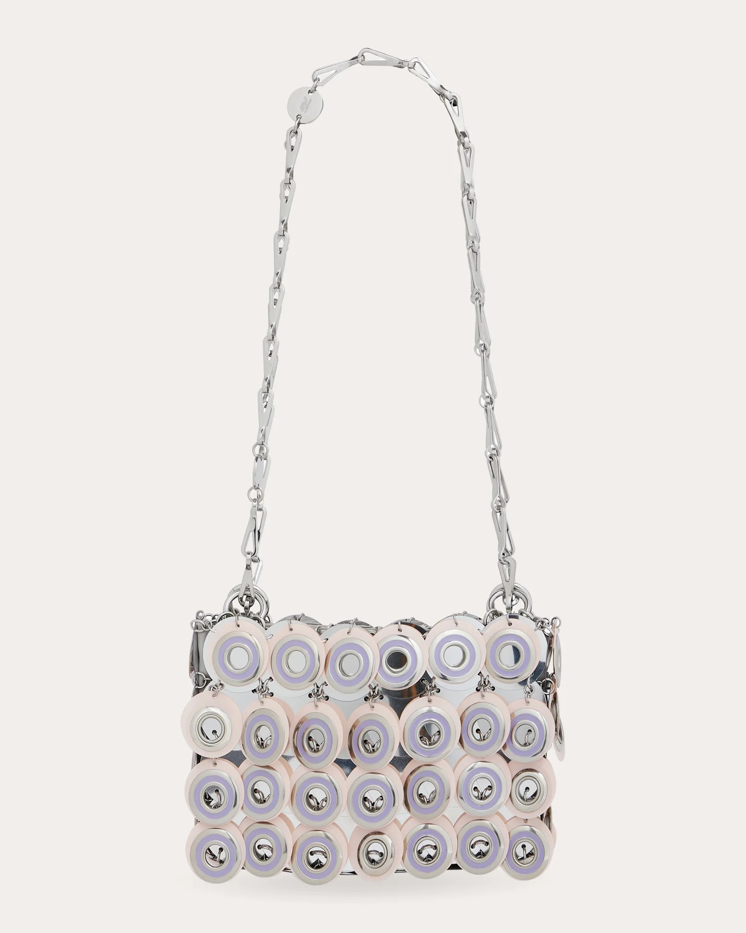 Rabanne Women's Sparkle Studded Discs Shoulder Bag in Pink / Silver Nylon/Polyester | Olivela
