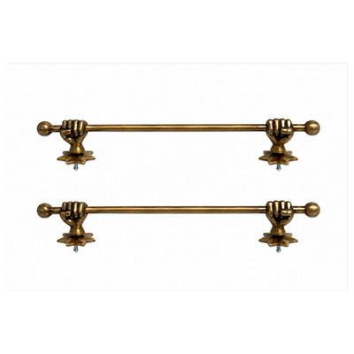 Set of 2 Solid Brass Fist Hand Towel Rails 15" Star Back Plate Vintage Antique | eBay US