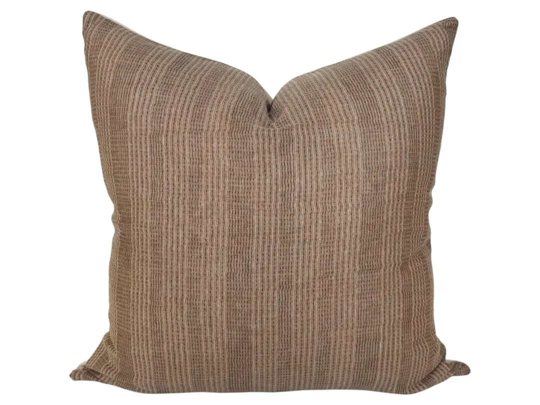 Textured Woven Throw Pillow Cover: Neutral Tan Brown, Modern Rustic Boho | Etsy (US)