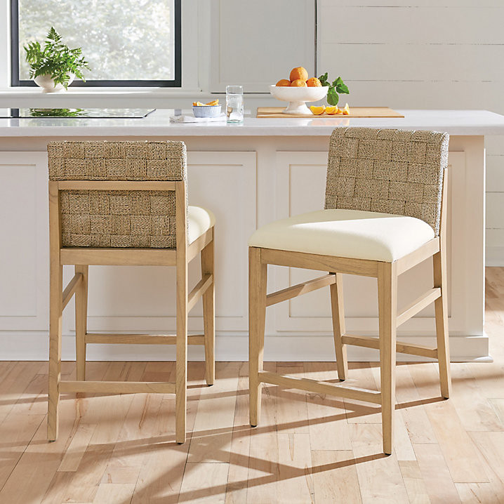 Neilsen Counter Stool with Hand Woven Seagrass & Linen Blend Seat | Ballard Designs, Inc.