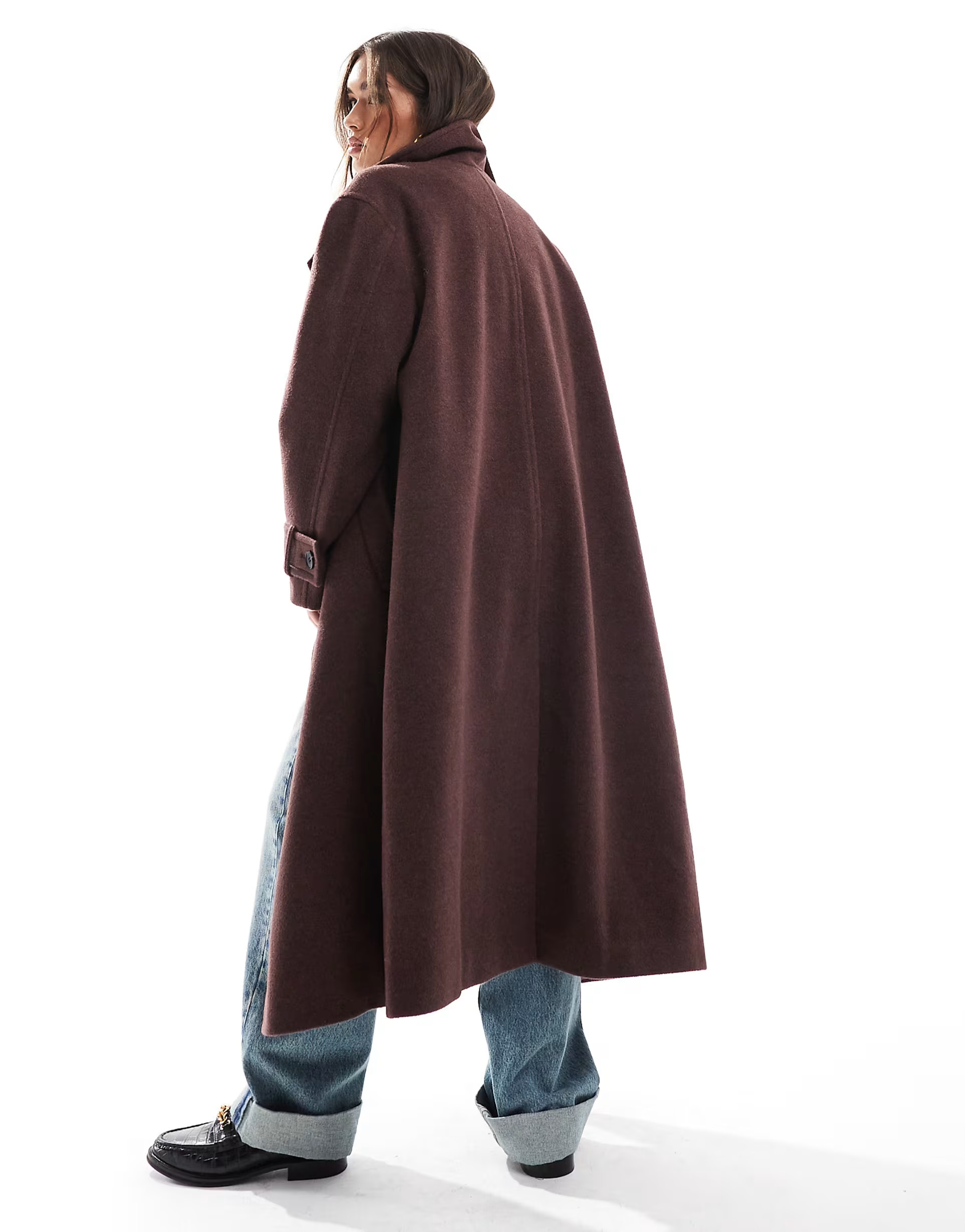 ASOS DESIGN funnel neck longline coat in chocolate | ASOS (Global)