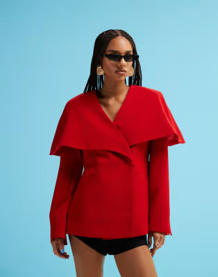 ASOS DESIGN tailored corset cocoon pants & structured oversized collar blazer set in red | ASOS (Global)