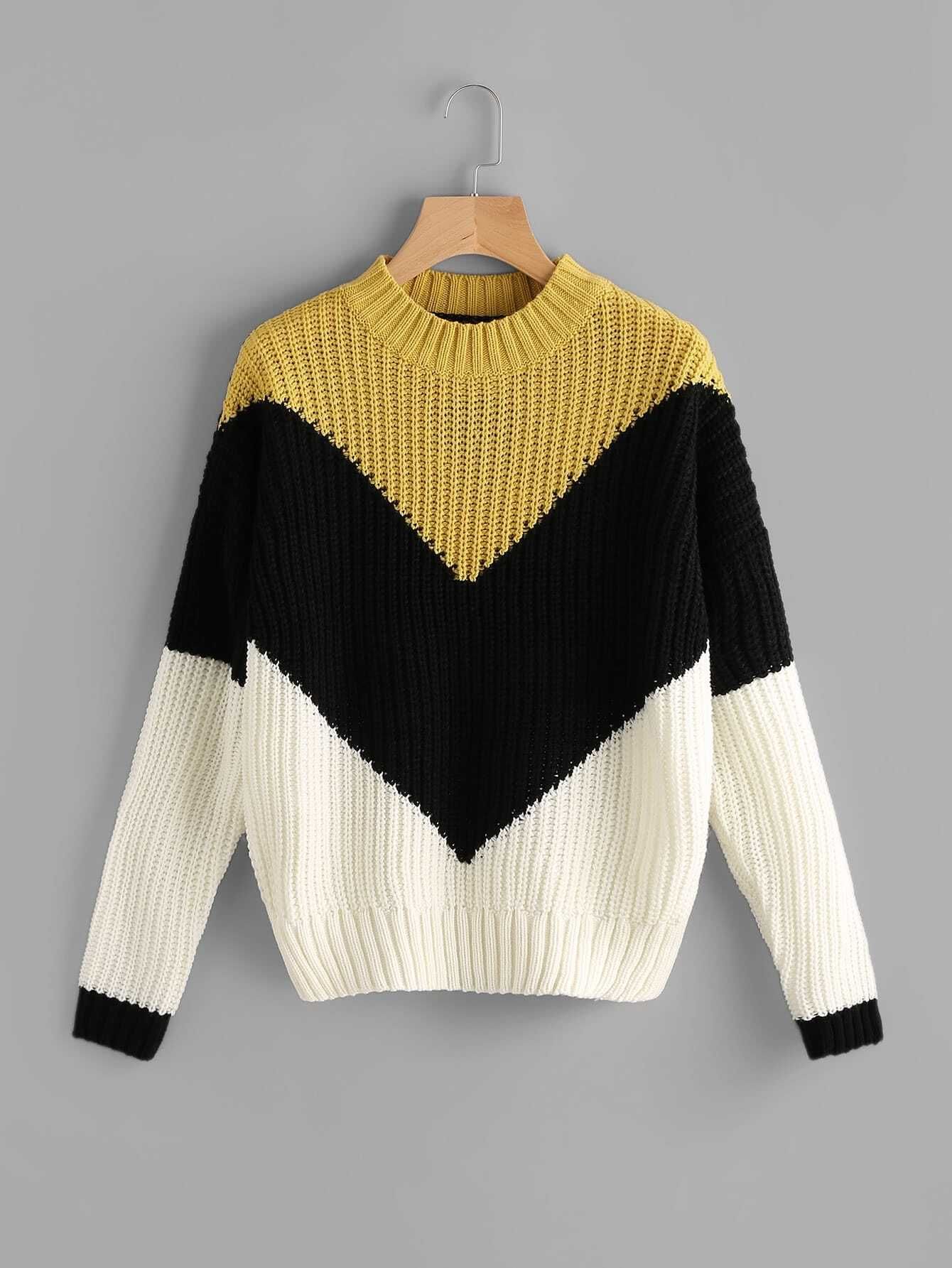 Color Block Chevron Jumper | SHEIN