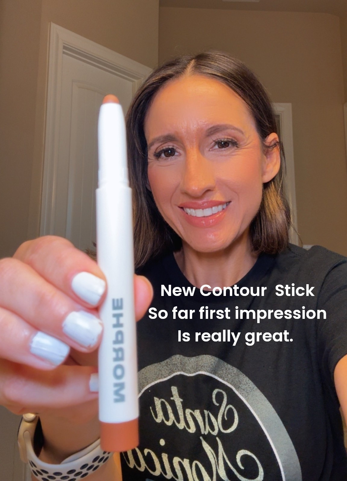 Morphe Contour stick is perfect for contouring the nose. 
It’s small and easier to manage when you contour that area of your face. 
I’m using shade Sculpted. 
Black graphic Tshirt is a Walmart style find. Love it. Runs true to size. In a small. 
Petite 
Beauty

#LTKselfcare #LTKBeauty #LTKOver40