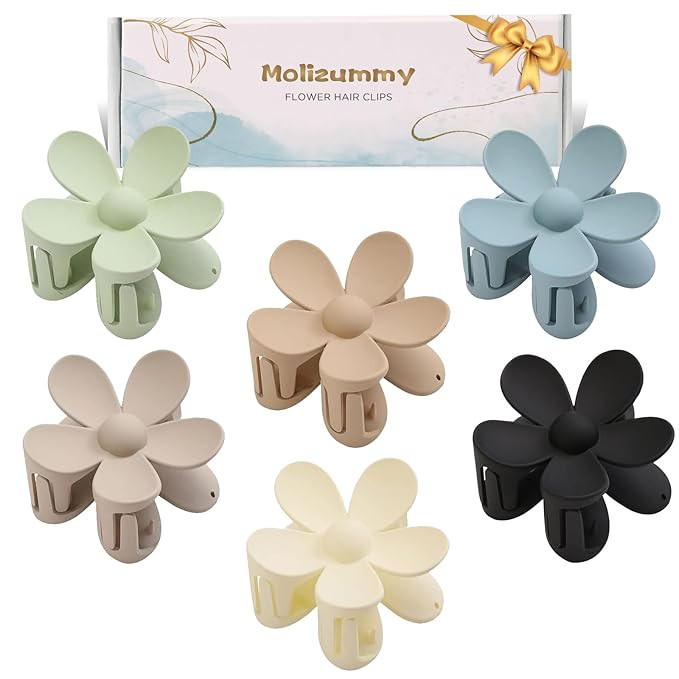 6PCS Matte Flower Hair Clips, Large Claw Clips for Women Thick Hair, Big Cute Dasiy Hair Clips, N... | Amazon (US)