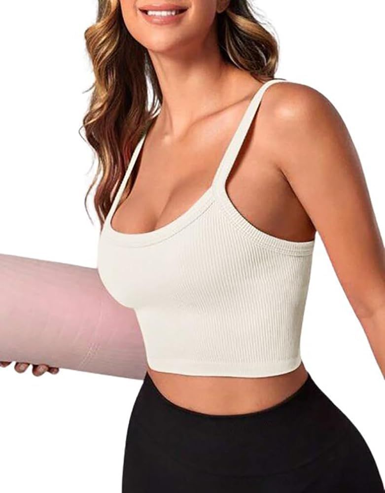 Women's Sexy Crop Tank Tops Summer Sleeveless Spaghetti Strap Scoop Neck Ribbed Seamless Workout ... | Amazon (US)