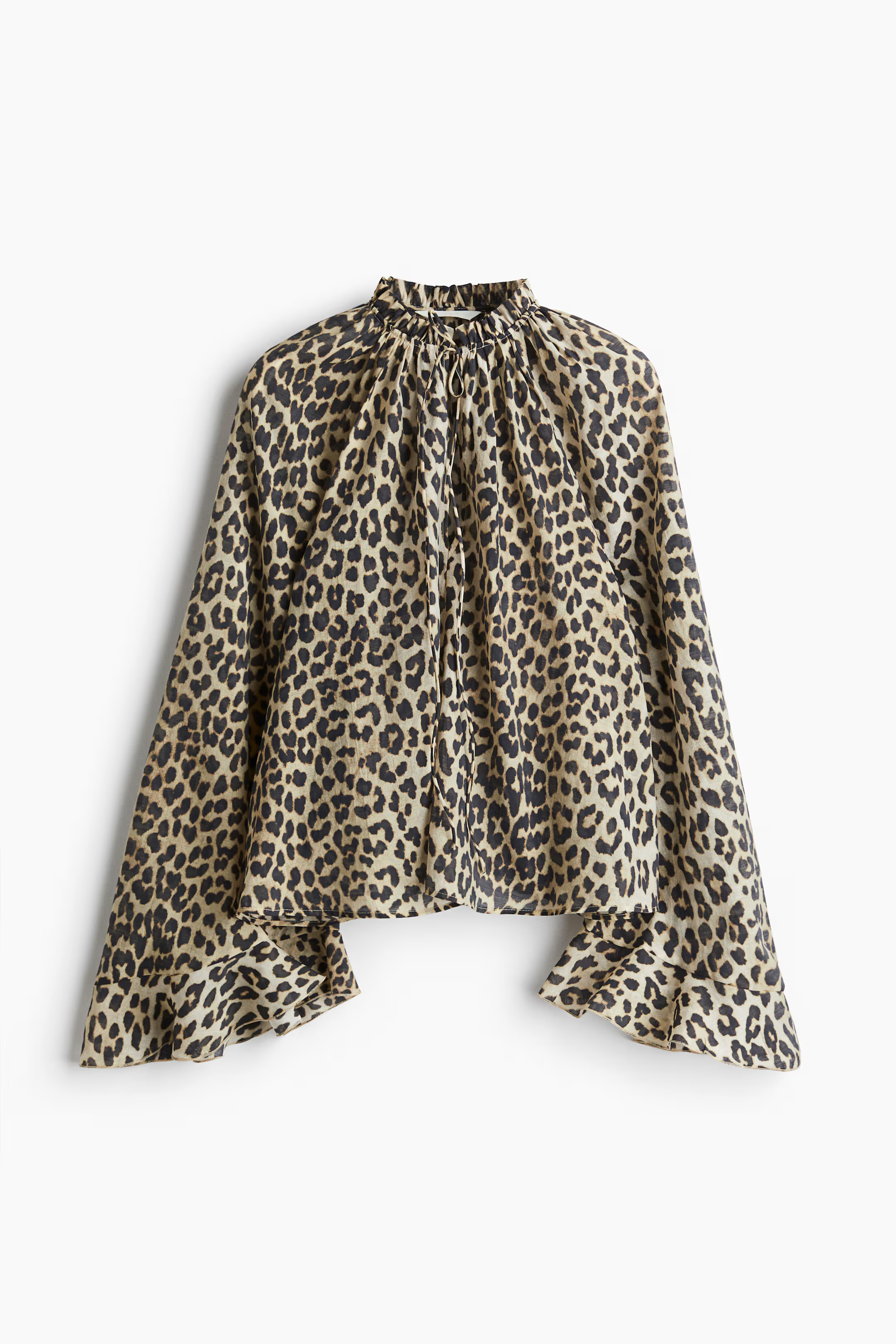 Flounce-Sleeved Blouse - Light beige/leopard print - Ladies | H&M US | H&M (US + CA)
