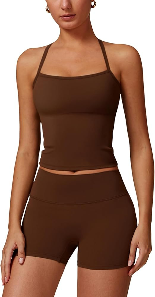 IMEKIS Women's Workout Sets 2 Piece Yoga Outfit High Waisted Biker Shorts Leggings Sports Bra Gym... | Amazon (US)