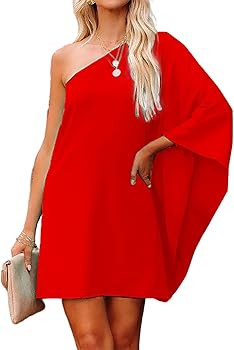 Jhsnjnr Women's One Shoulder Dress Batwing Sleeve Mini Dress Elegant Sexy Party Club Dresses | Amazon (CA)
