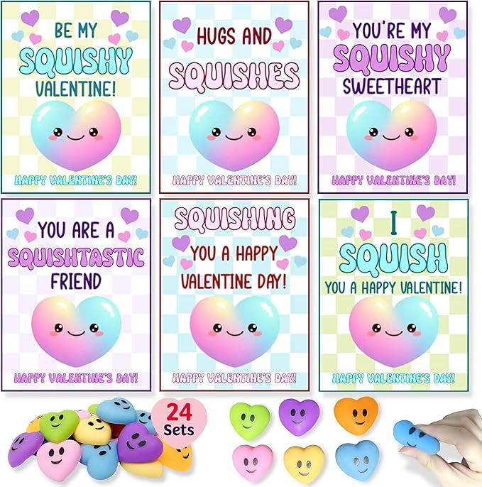 Heart Shape Squishies Valentines Day Cards Gifts for Boys Girls Classroom Exchange, 24 Packs Vale... | Amazon (US)