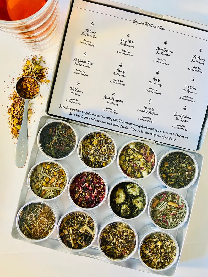 Wellness Tea Kit for Self Care and Well Being With 12 Organic Tea Blends | Etsy (US)
