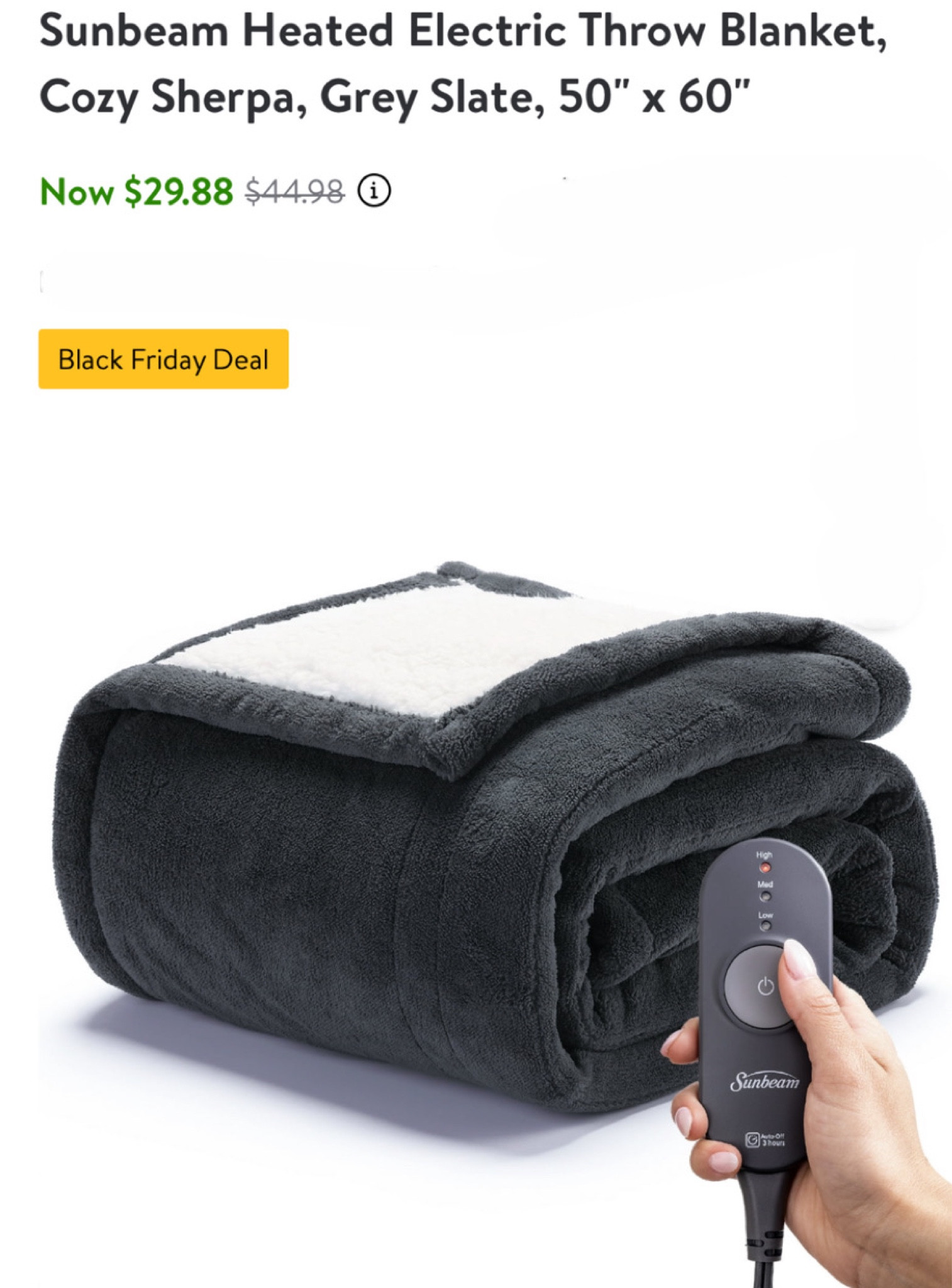 Walmart Deals: Heated Electric Throw Blanket