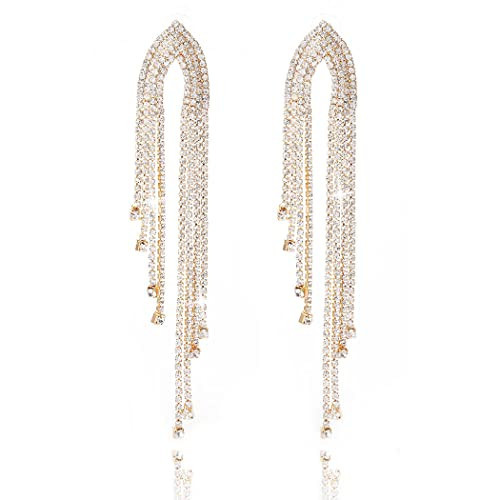 Yokawe Zinc Tassel Dangle Drop Earrings Gold Sparkly Rhinestone Earrings Boho Statement Long Chain Crystal Chandelier Earring Wedding Hook Ear Jewelry for Women and Teen Girl | Amazon (US)