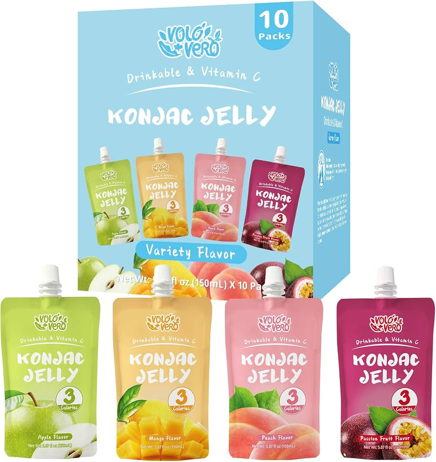 VOLO VERO Drinkable Konjac Jelly, 10 Pack Low Calorie Fruit Snacks     3 Calories, 0 Sugar, Vegan... | Amazon (US)