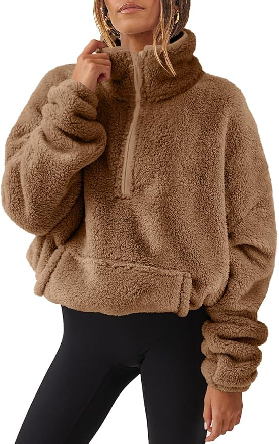 ANRABESS Sweatshirt for Women Zip Up Hoodies Cropped Pullover Fleece Hooded Sherpa Sweaters Tops ... | Amazon (US)