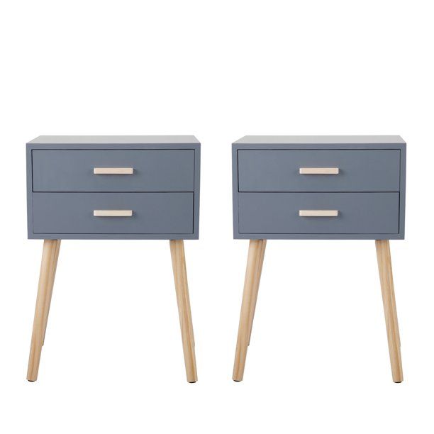 Jaxpety Set of 2 Side End Table Nightstand with 2 Drawers Storage Mid-Century Accent Wood Furnitu... | Walmart (US)