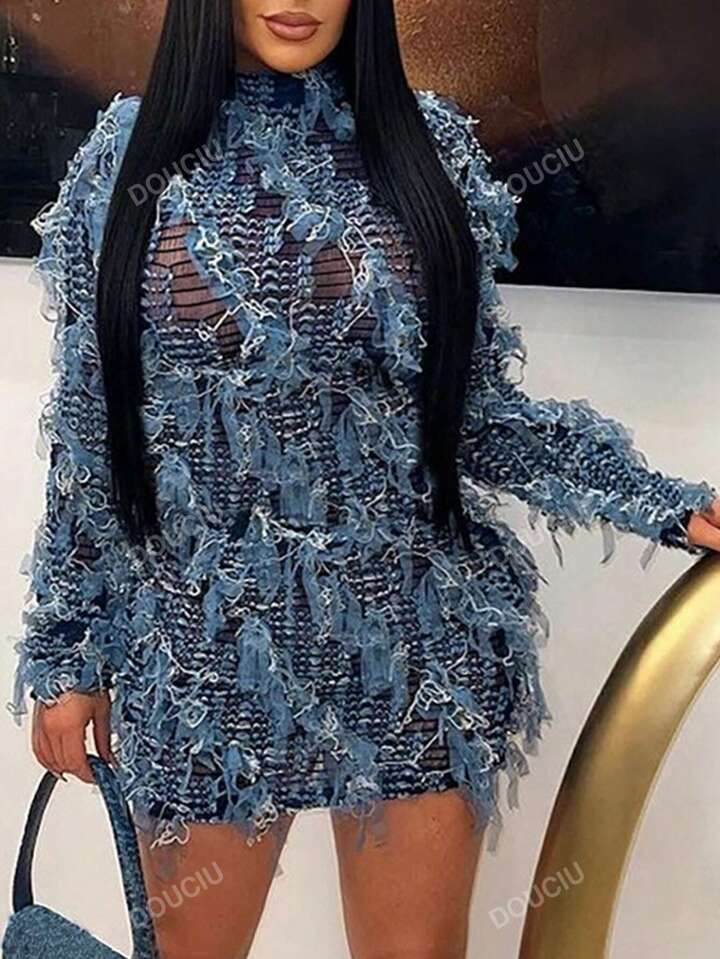 Women's Stand Collar Long Sleeve Dress | SHEIN USA | SHEIN