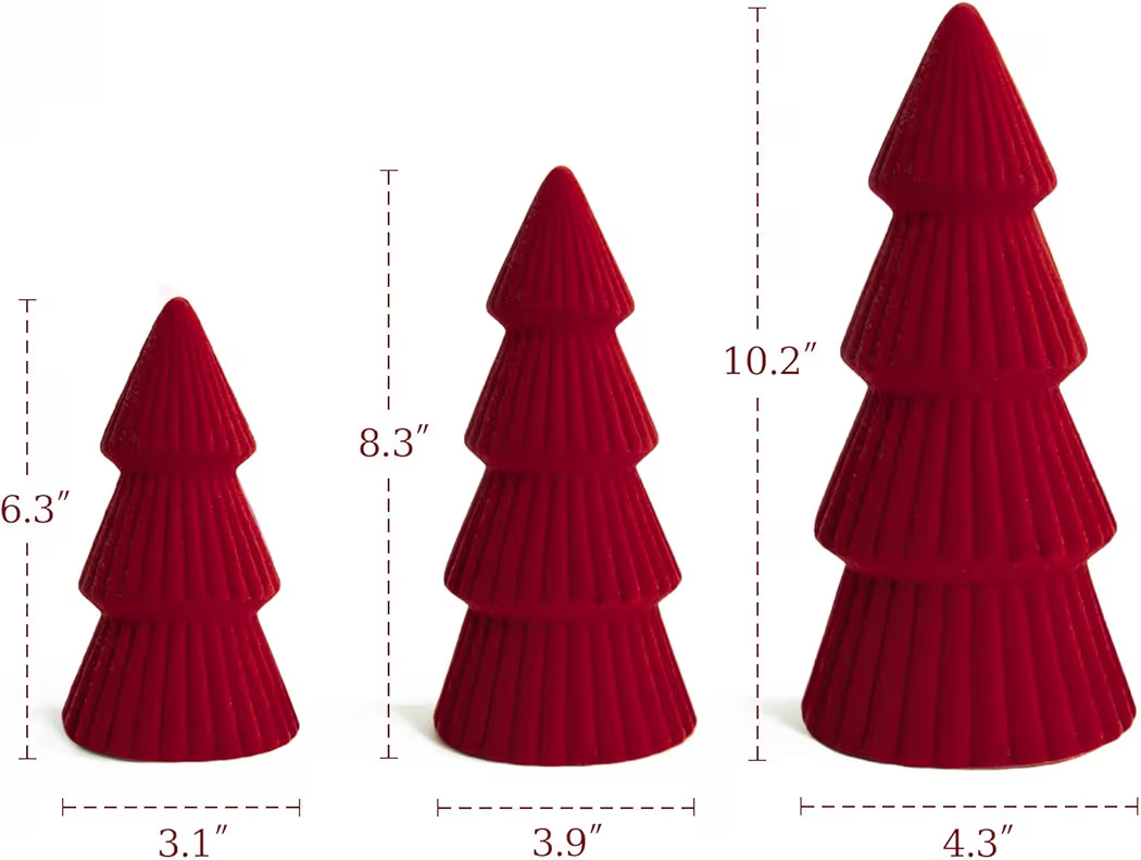 Christmas Decorations - Set of 3 Velvet Ceramic Christmas Trees - Modern Cone Indoor Christmas De... | Amazon (US)
