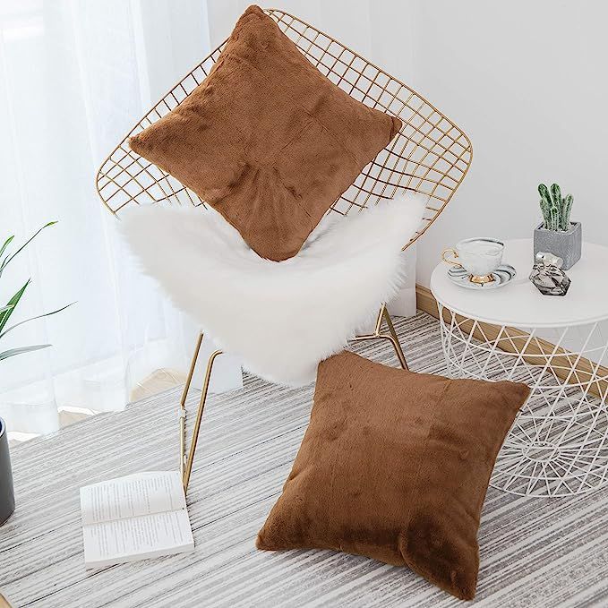 Home Brilliant Brown Throw Pillows for Couch Plush Mongolian Square Throw Pillow Cases for Patio,... | Amazon (US)