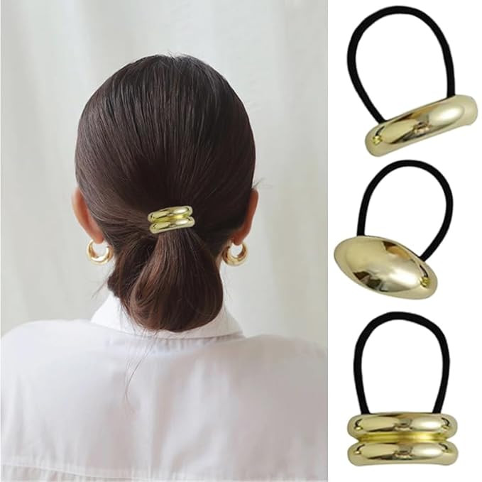 Metal Ponytails Hair Cuffs,Gold Hair Ties Metal Geometric Glossy Arch Elastic PonytailHair Ties H... | Amazon (US)