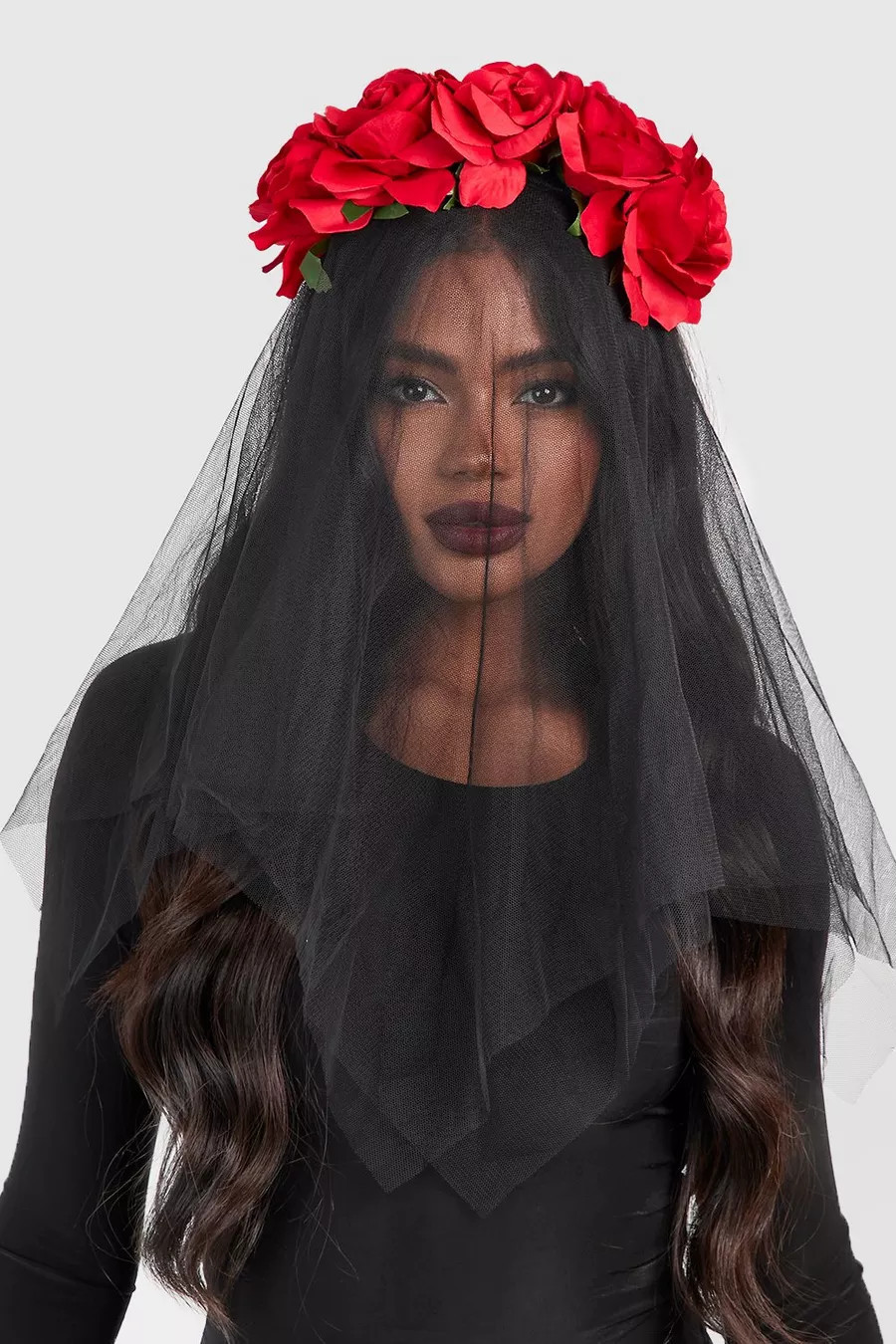 Black Halloween Rose Detail Lace Veil | boohoo (US & Canada)