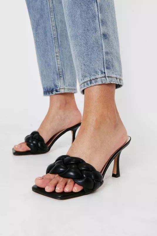 Faux Leather Woven Slip On Stiletto Mules | Nasty Gal (US)