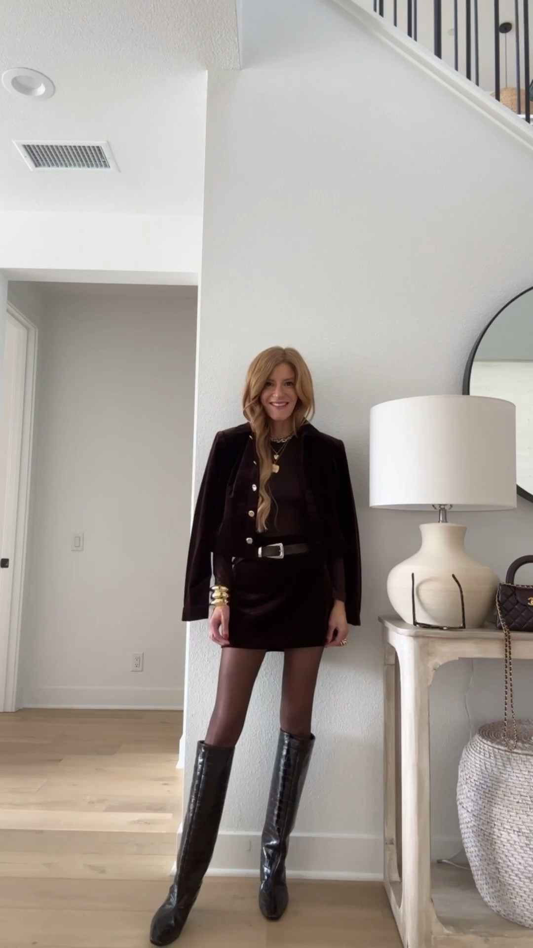 Brown velvet matching set holiday outfit winter date night 
Xs in both runs true

#LTKootd #LTKFindsUnder100 #LTKHoliday