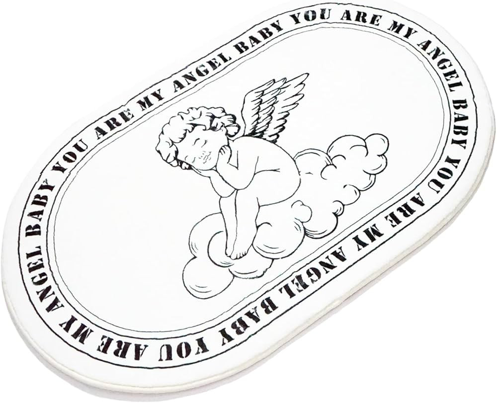 Black White Soft Machine Washable Oval Bath Rug Little Angel Super Absorbent Non-Slip Rug for Sho... | Amazon (US)