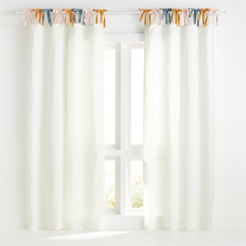 Multicolor Tie White Muslin Kids Window Curtain Panel 44"x84" + Reviews | Crate & Kids | Crate & Barrel