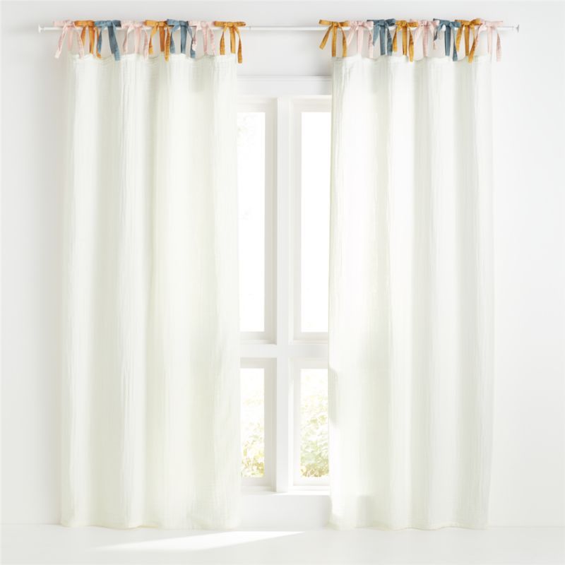 Pink Tie Muslin Curtain Panel | Crate & Kids | Crate & Barrel