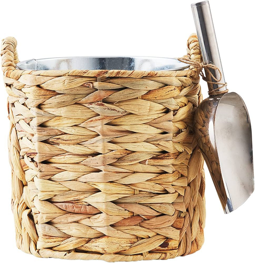 Mud Pie Water Hyacinth Ice Bucket Set, Bucket 8.5" x 7.5" Dia | Scoop 8.75" | Amazon (US)