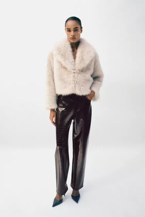 SHORT FAUX FUR COAT WITH LAPEL COLLAR | Zara UK