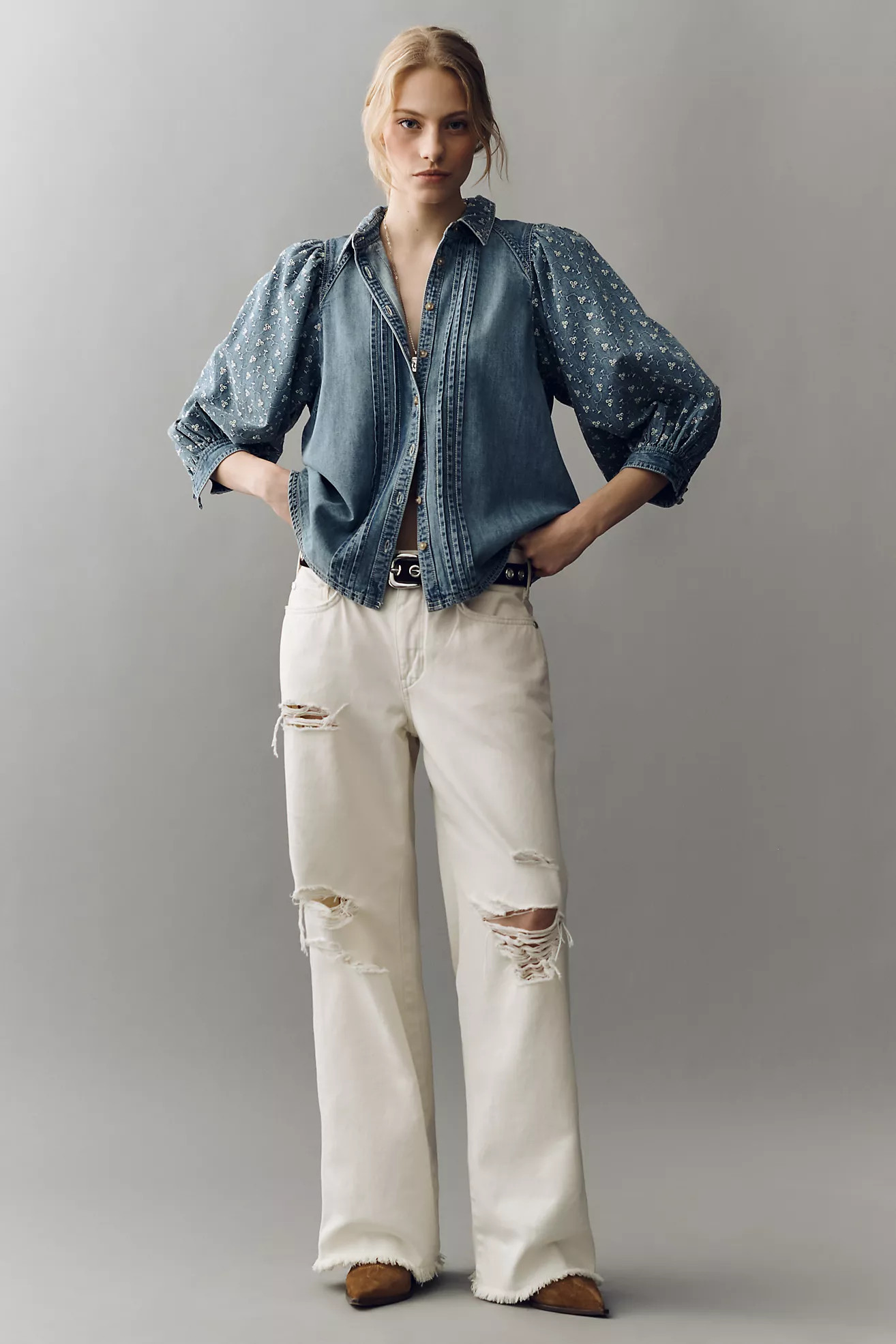 The Bella Femme Denim Buttondown Top by Pilcro | Anthropologie (US)