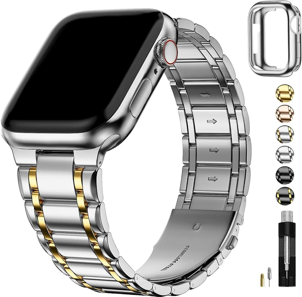 Fullmosa Stainless Steel Compatible with Apple Watch Series 9 8 7 6 5 4 3 2 1 SE Straps 41mm 40mm... | Amazon (US)