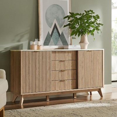 BALHAM TRADE-60" Fluted Dresser with Sliding Doors and 4 Drawers Modern Chest Wood Drawer Organizer Natural Oak 16"D x 60"W x 32"H | Target