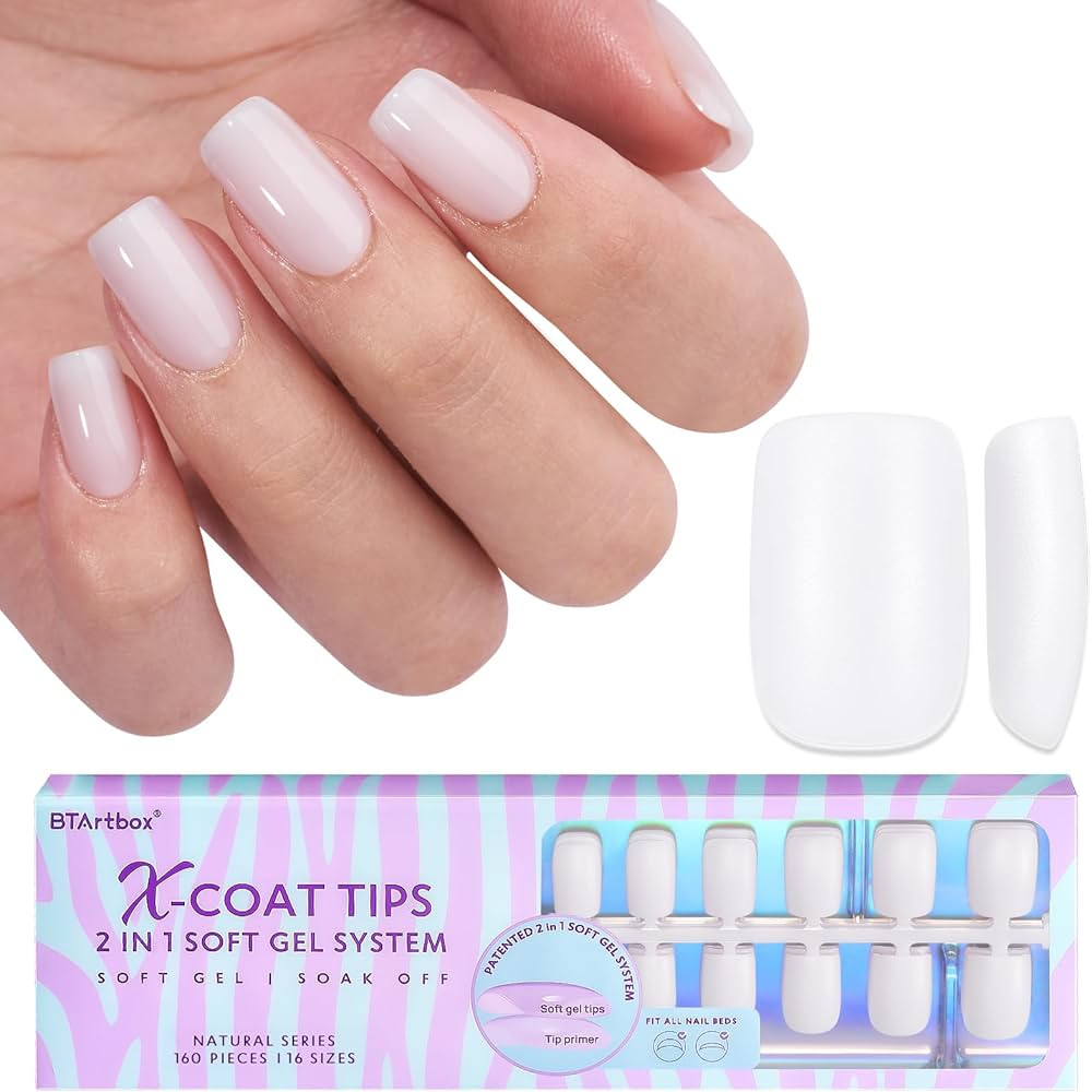 btartboxnails Square Gel Nail Tips Short - Pre Colored Milky White Soft Gel Nail Tips, Milky Whit... | Amazon (US)