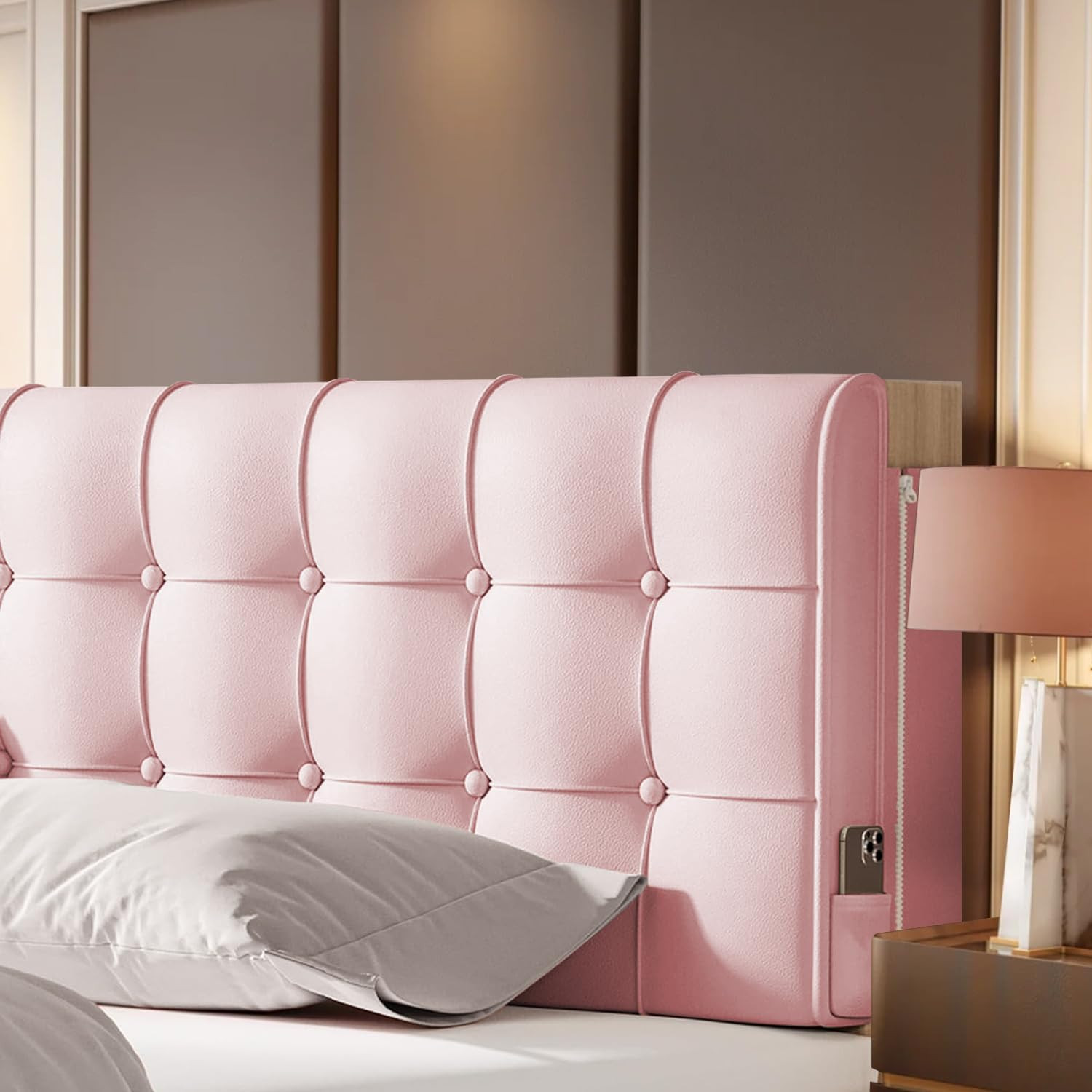 BCU Pink Pillow Headboard Twin XL Upholstered Tufted Headboard with Hidden Fixed Strap Side Pocket for College Dorm Room Adjustable Bed | Amazon (US)