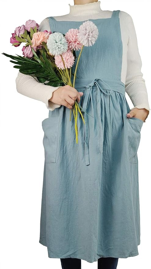 Women Girls Vintage Apron Gardening Works Cross Back Pinafore Dress | Amazon (US)